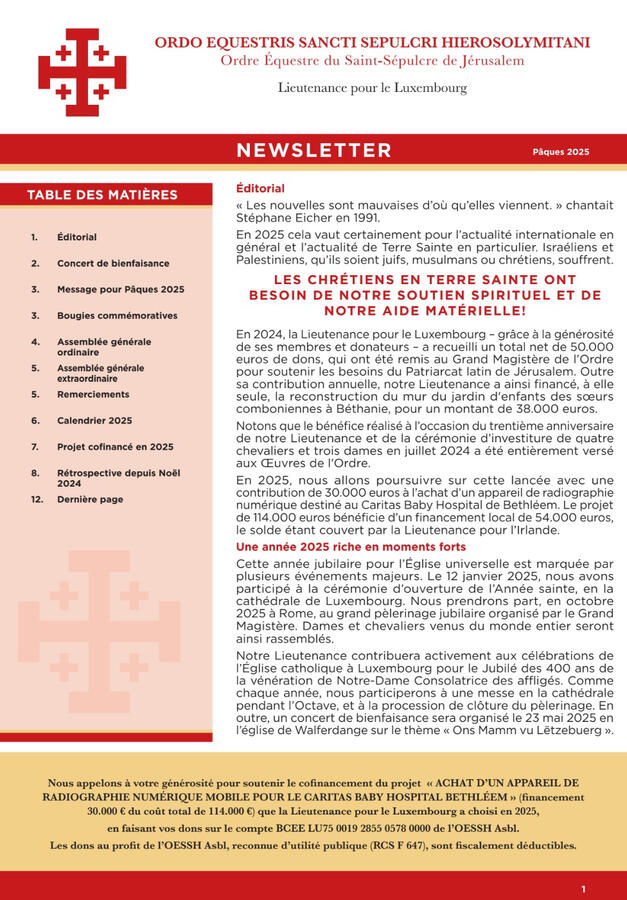 Couverture de la newsletter Pâques 2025