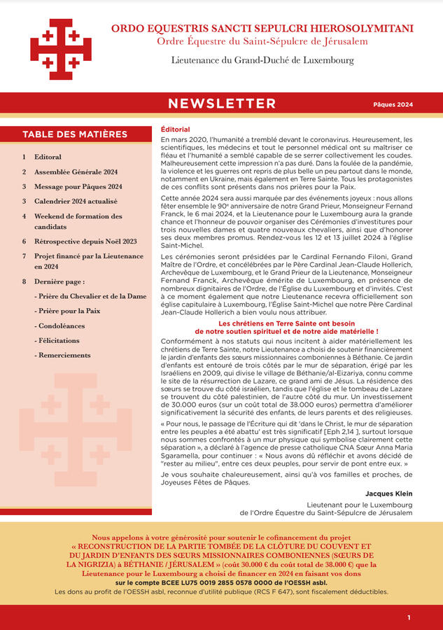 Couverture de la newsletter Pâques 2024