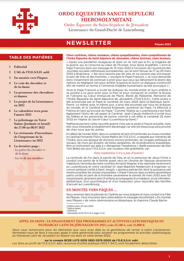 Couverture de la newsletter Pâques 2022